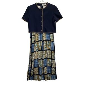 Karen Steven’s Vintage Navy and Patterned Maxi Dress with Jacket. Size 6